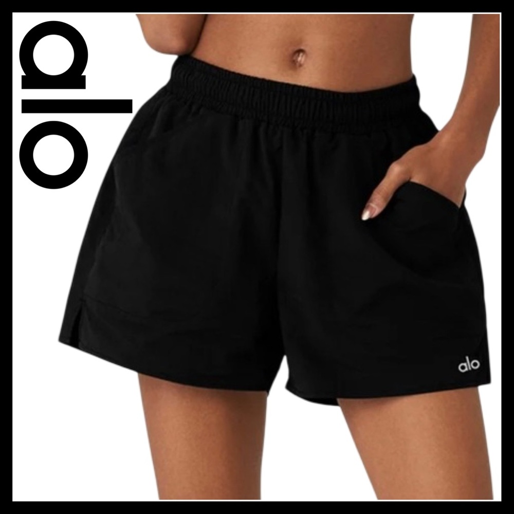 ALO Yoga Women’s French Terry Fleece Drawstring Sweat Shorts Size (XL) Black